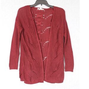 Pink Republic Burgundy Red Knit Criss Cross Back Open Cardigan Sweater XS